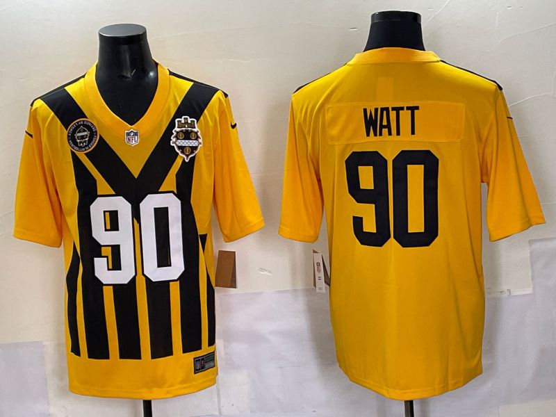 Men 2025 Pittsburgh Steelers #90 Watt Yellow Retro Nike Limited NFL Jersey style 05->pittsburgh steelers->NFL Jersey